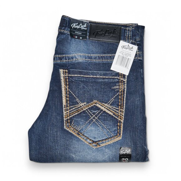 True Luck Straight Leg Jeans Dark Wash Denim Men's Size 30x30 Thick Stitch BKE - Picture 1 of 8
